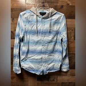 Edgar + Ash Hooded Button-Up Shirt Men’s Medium Blue Stripe Lightweight Hoodie